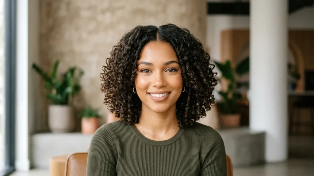 Curly Bob with Middle Part Balance