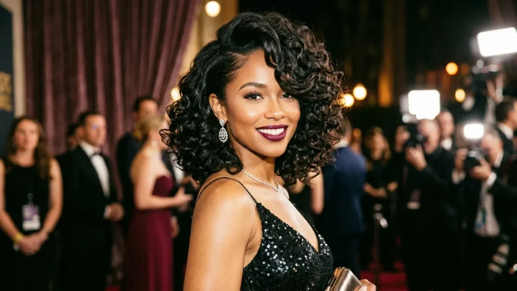 Curly Bob with Deep Side Sweep