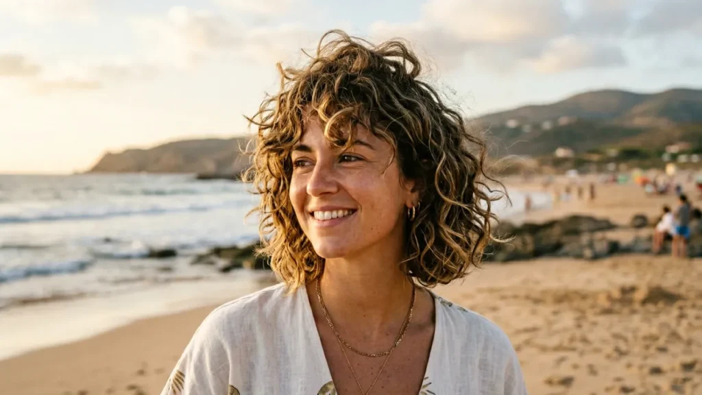 Messy Curly Bob with Beachy Texture
