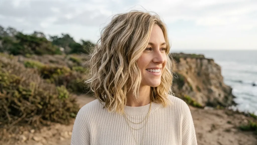 Sandy Blonde Lob with Texture