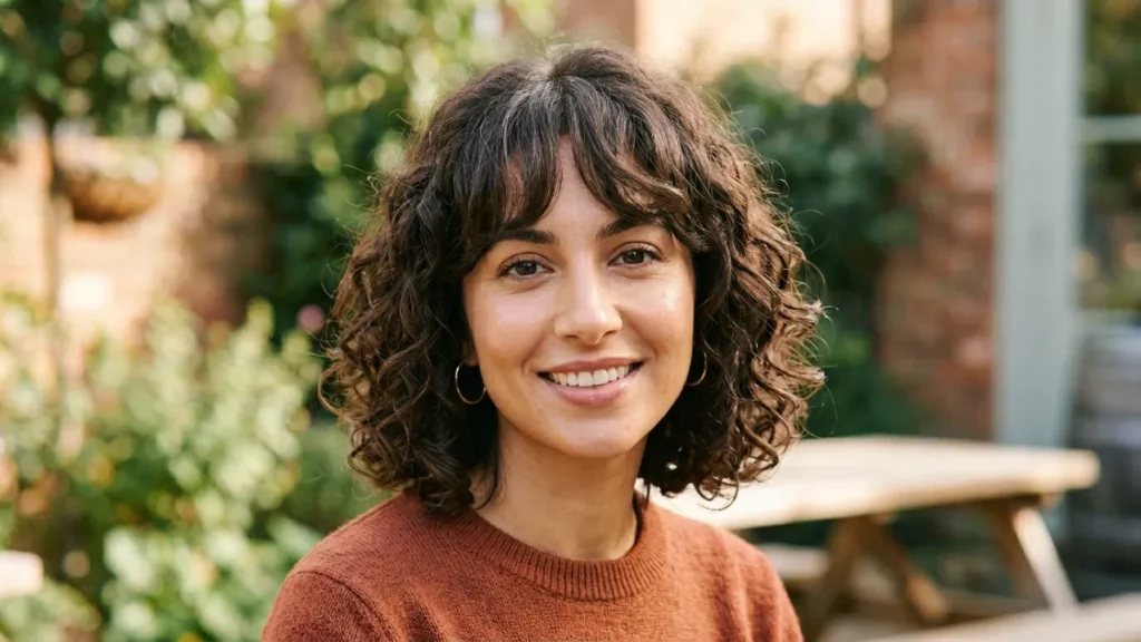 Curly Bob with Curtain Bangs